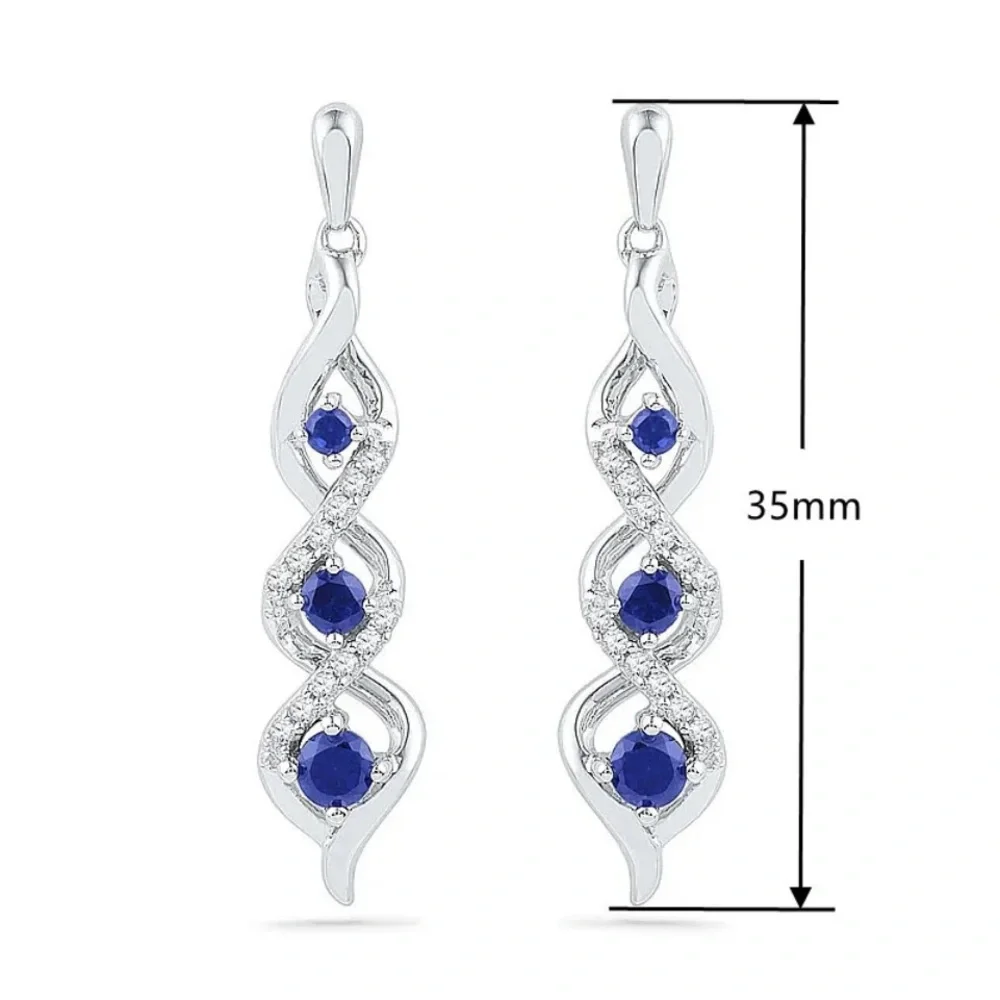 New Beautiful Sterling Silver Blue White Sapphires Drop Earrings